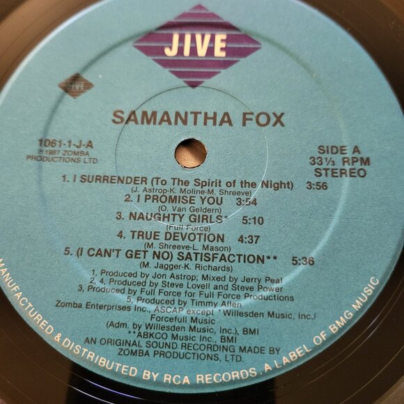 SAMANTHA FOX Self Titled LP Vinyl 1987 Jive Records 1061-1-J Pop Music LP6 - Picture 6 of 9